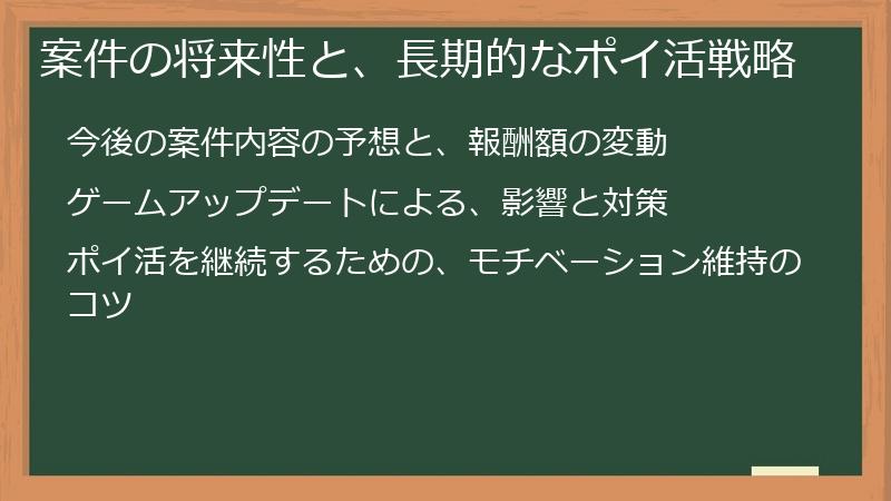 案件の将来性と、長期的なポイ活戦略