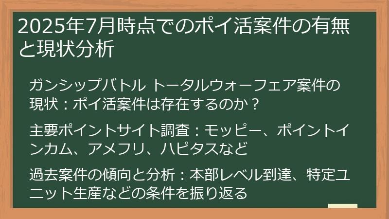 2025年7月時点でのポイ活案件の有無と現状分析