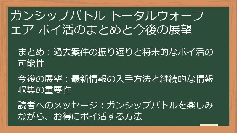 ガンシップバトル トータルウォーフェア ポイ活のまとめと今後の展望