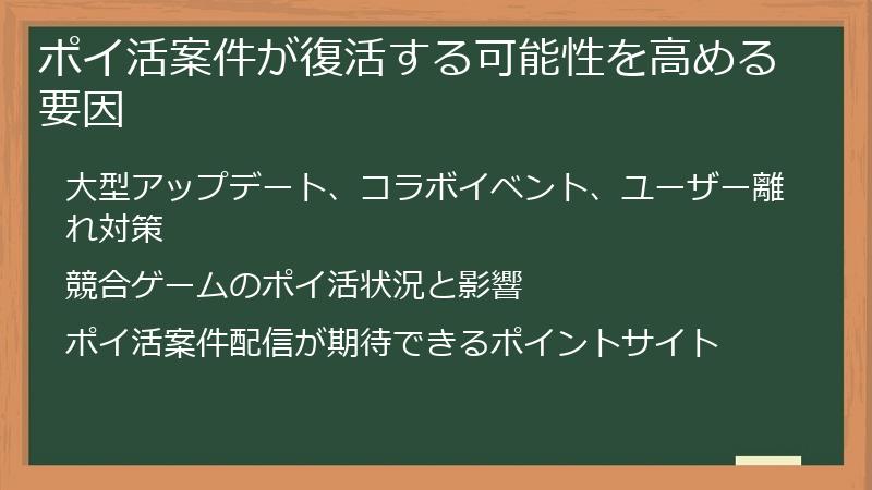 ポイ活案件が復活する可能性を高める要因