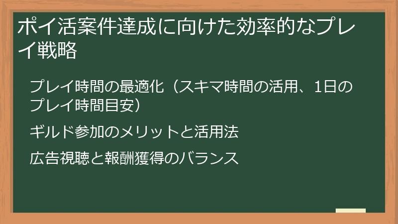 ポイ活案件達成に向けた効率的なプレイ戦略