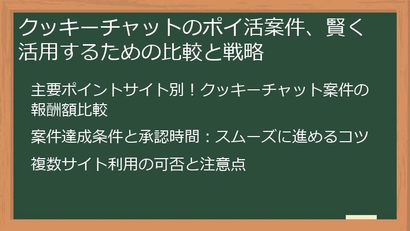 クッキーチャットのポイ活案件、賢く活用するための比較と戦略