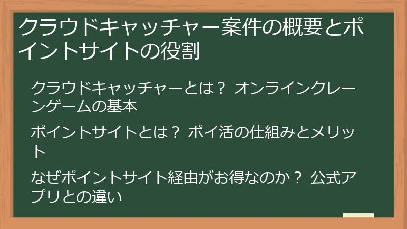 クラウドキャッチャー案件の概要とポイントサイトの役割