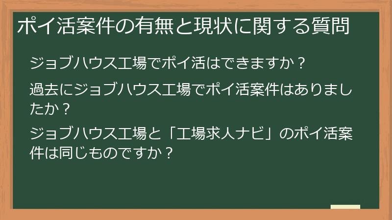 ポイ活案件の有無と現状に関する質問