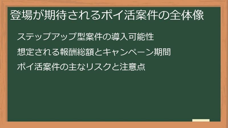 登場が期待されるポイ活案件の全体像