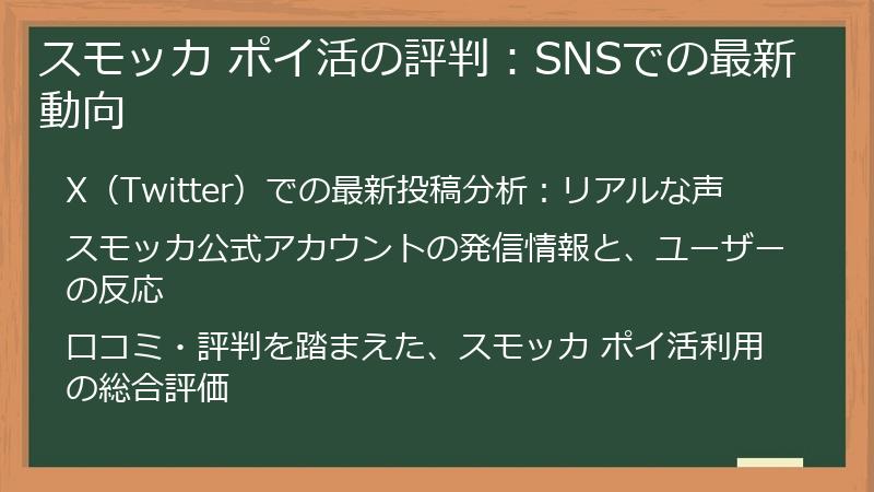 スモッカ ポイ活の評判:SNSでの最新動向
