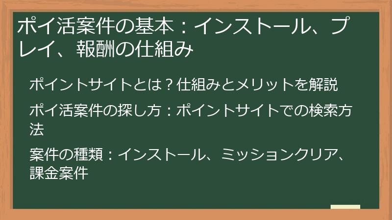 ポイ活案件の基本：インストール、プレイ、報酬の仕組み
