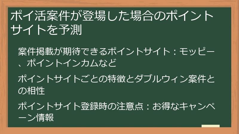 ポイ活案件が登場した場合のポイントサイトを予測