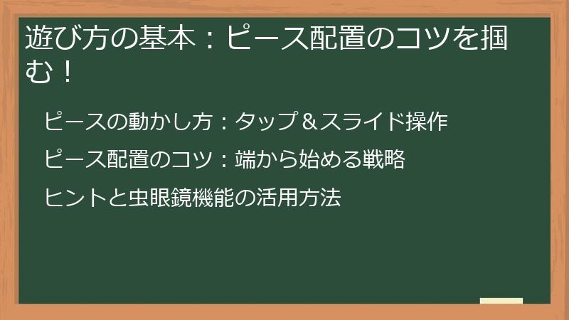 遊び方の基本:ピース配置のコツを掴む!