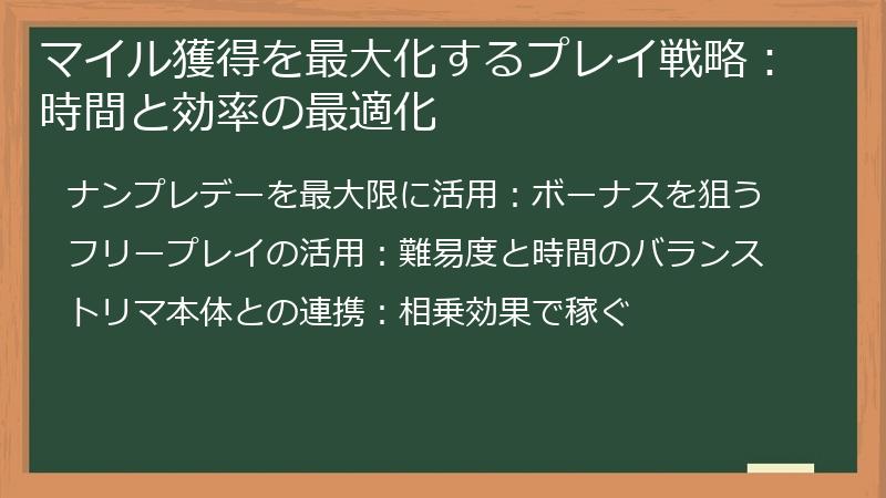 マイル獲得を最大化するプレイ戦略：時間と効率の最適化