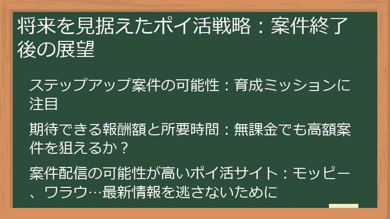 将来を見据えたポイ活戦略:案件終了後の展望
