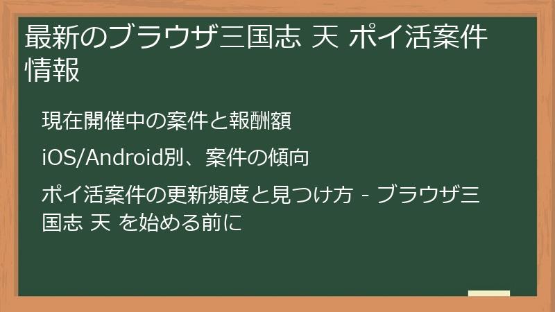 最新のブラウザ三国志 天 ポイ活案件情報