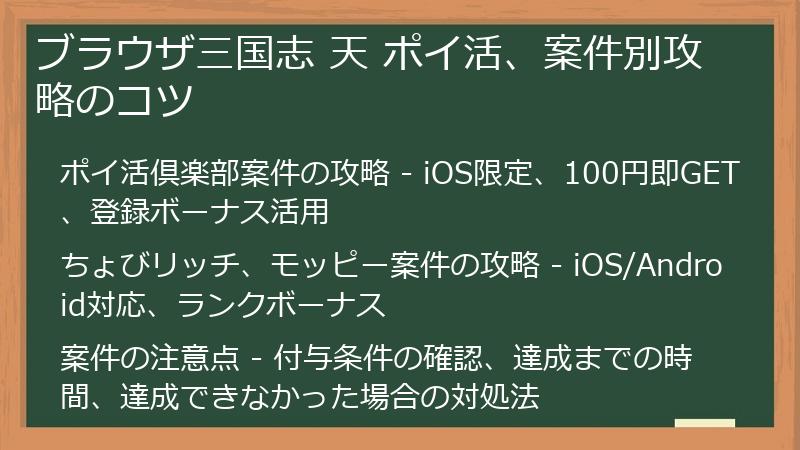 ブラウザ三国志 天 ポイ活、案件別攻略のコツ