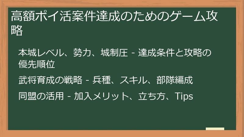高額ポイ活案件達成のためのゲーム攻略