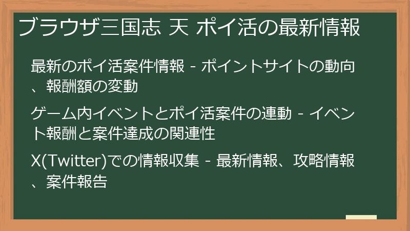 ブラウザ三国志 天 ポイ活の最新情報