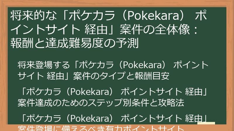 将来的な「ポケカラ（Pokekara） ポイントサイト 経由」案件の全体像：報酬と達成難易度の予測