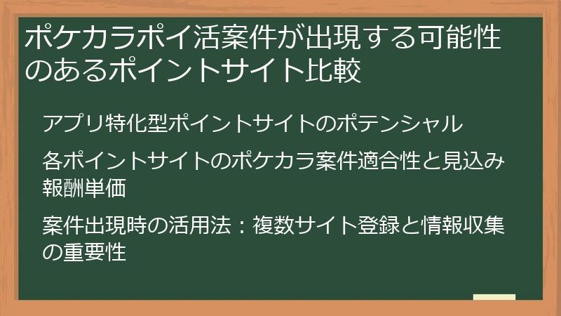 ポケカラポイ活案件が出現する可能性のあるポイントサイト比較