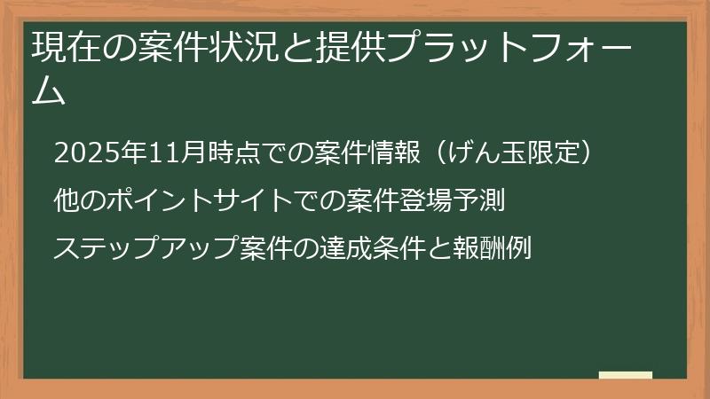 現在の案件状況と提供プラットフォーム