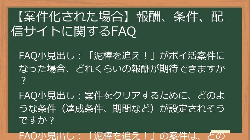 【案件化された場合】報酬、条件、配信サイトに関するFAQ
