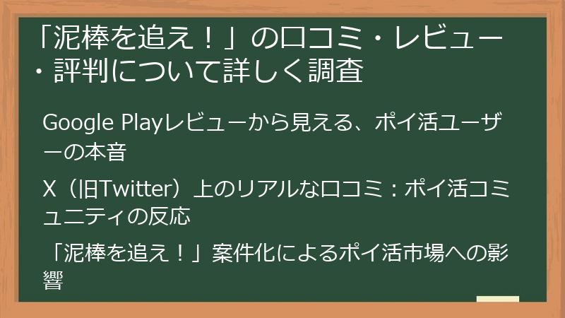「泥棒を追え！」の口コミ・レビュー・評判について詳しく調査