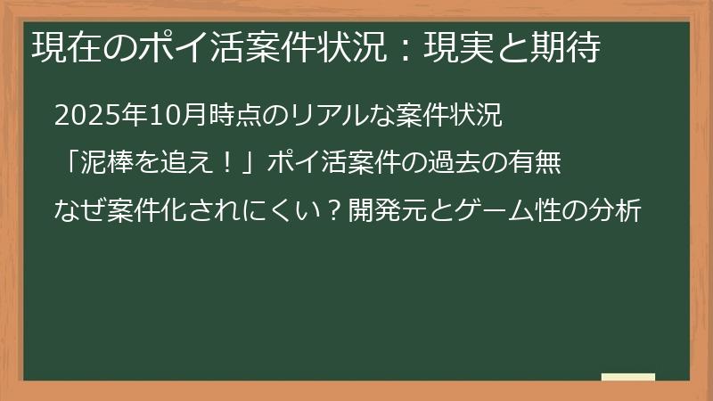 現在のポイ活案件状況：現実と期待