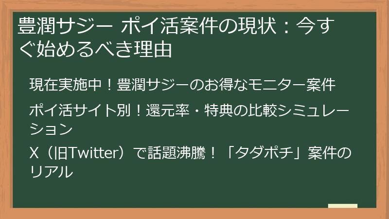 豊潤サジー ポイ活案件の現状：今すぐ始めるべき理由