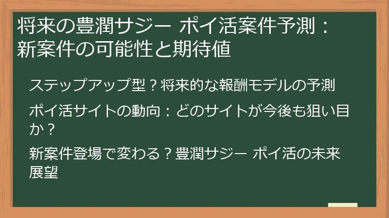 将来の豊潤サジー ポイ活案件予測：新案件の可能性と期待値