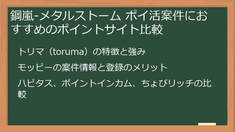 鋼嵐-メタルストーム ポイ活案件におすすめのポイントサイト比較