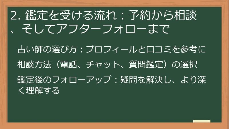2. 鑑定を受ける流れ：予約から相談、そしてアフターフォローまで