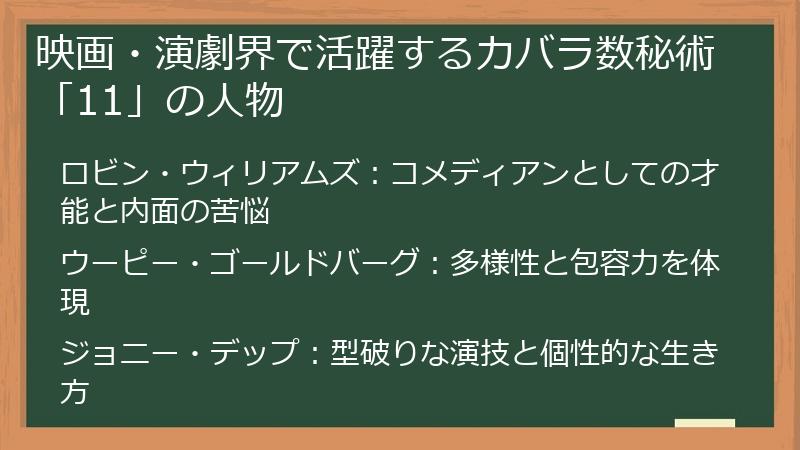 映画・演劇界で活躍するカバラ数秘術「11」の人物