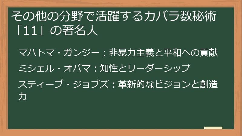 その他の分野で活躍するカバラ数秘術「11」の著名人