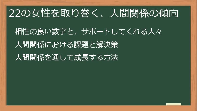 22の女性を取り巻く、人間関係の傾向