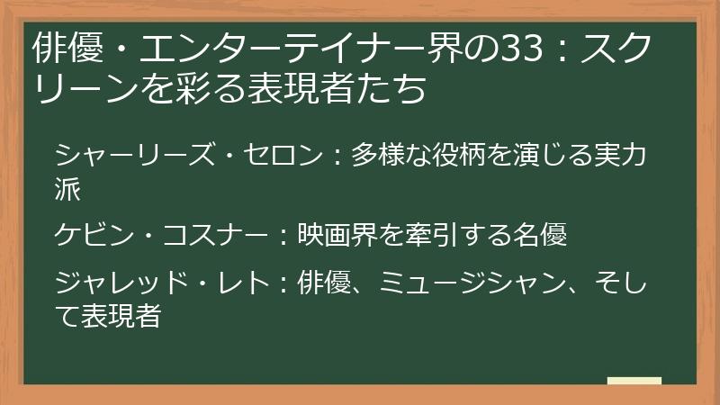俳優・エンターテイナー界の33：スクリーンを彩る表現者たち