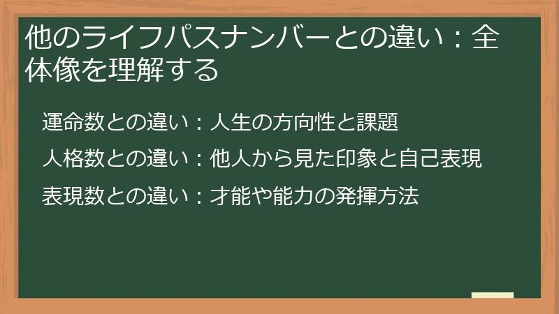 他のライフパスナンバーとの違い：全体像を理解する