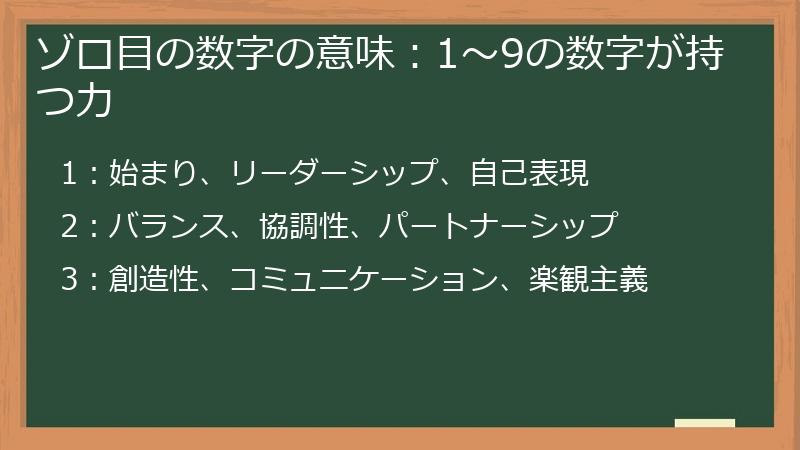 ゾロ目の数字の意味：1～9の数字が持つ力