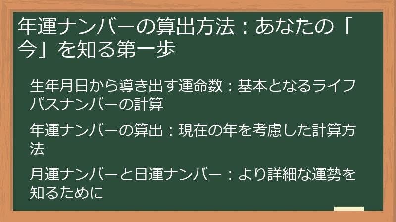 年運ナンバーの算出方法：あなたの「今」を知る第一歩