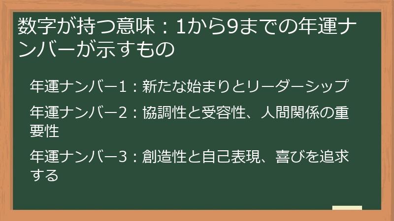 数字が持つ意味：1から9までの年運ナンバーが示すもの
