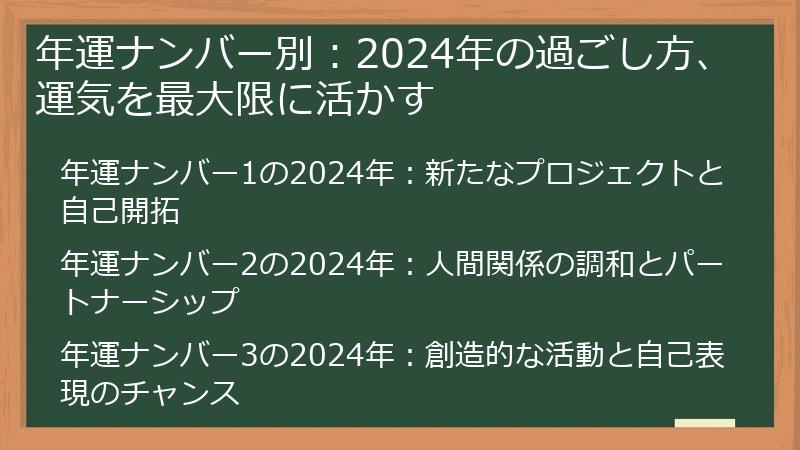 年運ナンバー別：2024年の過ごし方、運気を最大限に活かす