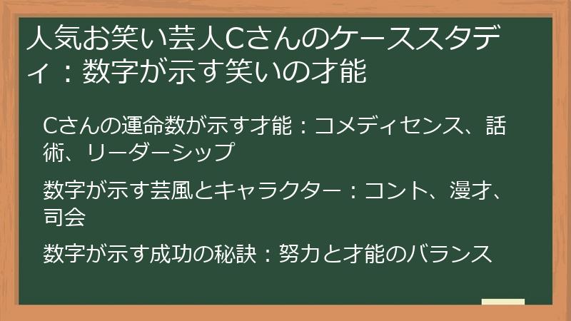 人気お笑い芸人Cさんのケーススタディ：数字が示す笑いの才能