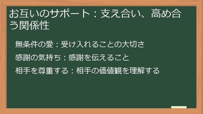 お互いのサポート：支え合い、高め合う関係性
