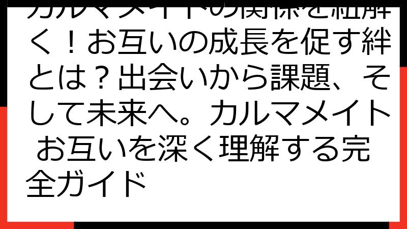 カルマメイトの関係を紐解く！お互いの成長を促す絆とは？出会いから課題、そして未来へ。カルマメイト お互いを深く理解する完全ガイド