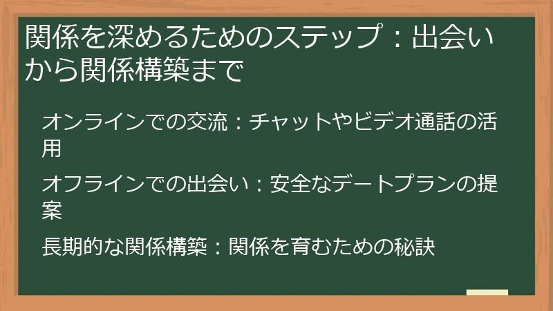 関係を深めるためのステップ：出会いから関係構築まで