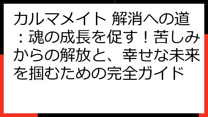 カルマメイト 解消への道：魂の成長を促す！苦しみからの解放と、幸せな未来を掴むための完全ガイド