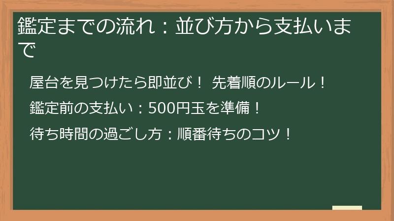 鑑定までの流れ：並び方から支払いまで