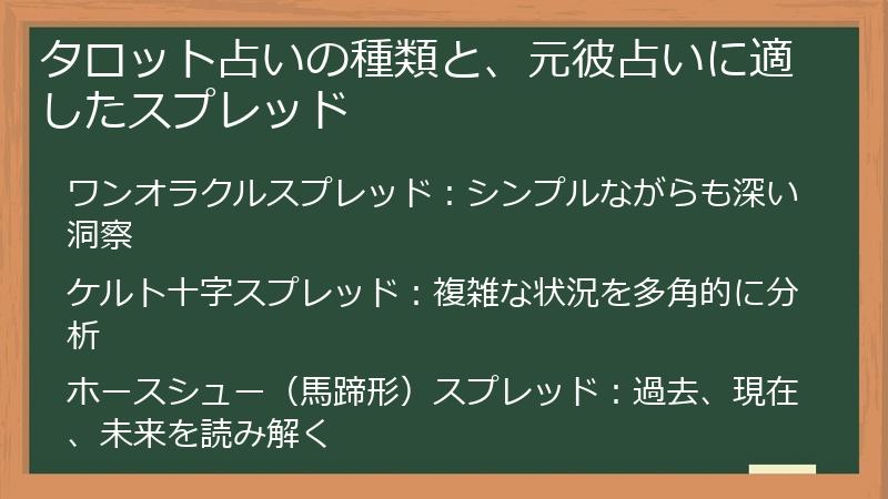 タロット占いの種類と、元彼占いに適したスプレッド