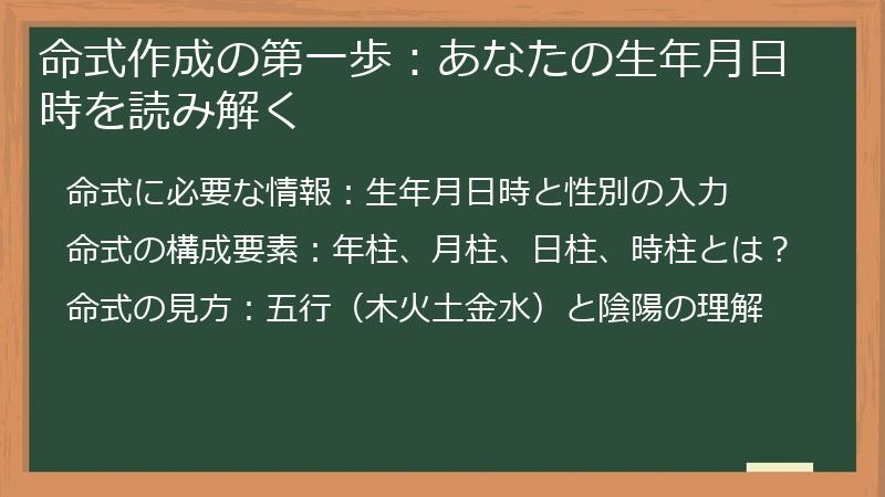 命式作成の第一歩：あなたの生年月日時を読み解く