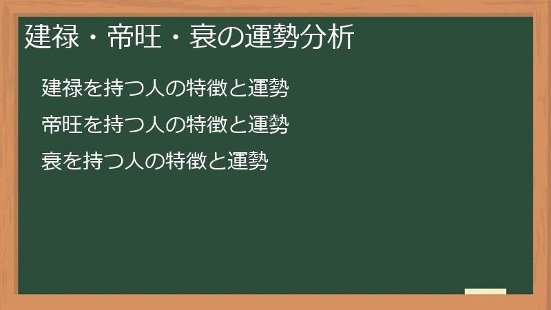 建禄・帝旺・衰の運勢分析