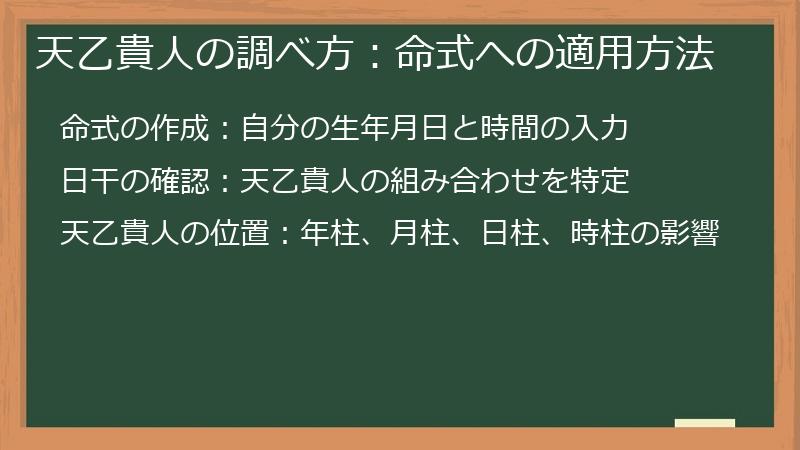 天乙貴人の調べ方：命式への適用方法