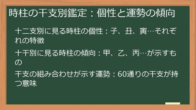 時柱の干支別鑑定：個性と運勢の傾向