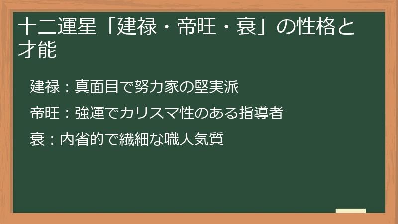 十二運星「建禄・帝旺・衰」の性格と才能